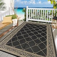 Enyhom Groß Outdoor Teppich 150 x 240 cm, Wendbarer RV Camping Außenteppich, Strapazierfähiger Kunststoff Flachgewebe Picknickdecke, Recycelter Wasserdicht Tragbar Balkonteppich für Terrassen Eingang