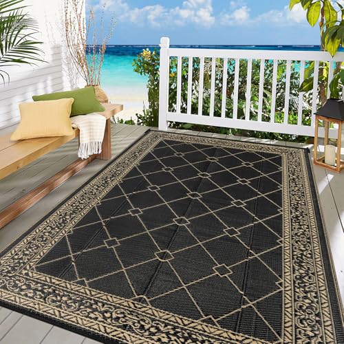 Enyhom Groß Outdoor Teppich 150 x 240 cm, Wendbarer RV Camping Außenteppich, Strapazierfähiger Kunststoff Flachgewebe Picknickdecke, Recycelter Wasserdicht Tragbar Balkonteppich für Terrassen Eingang