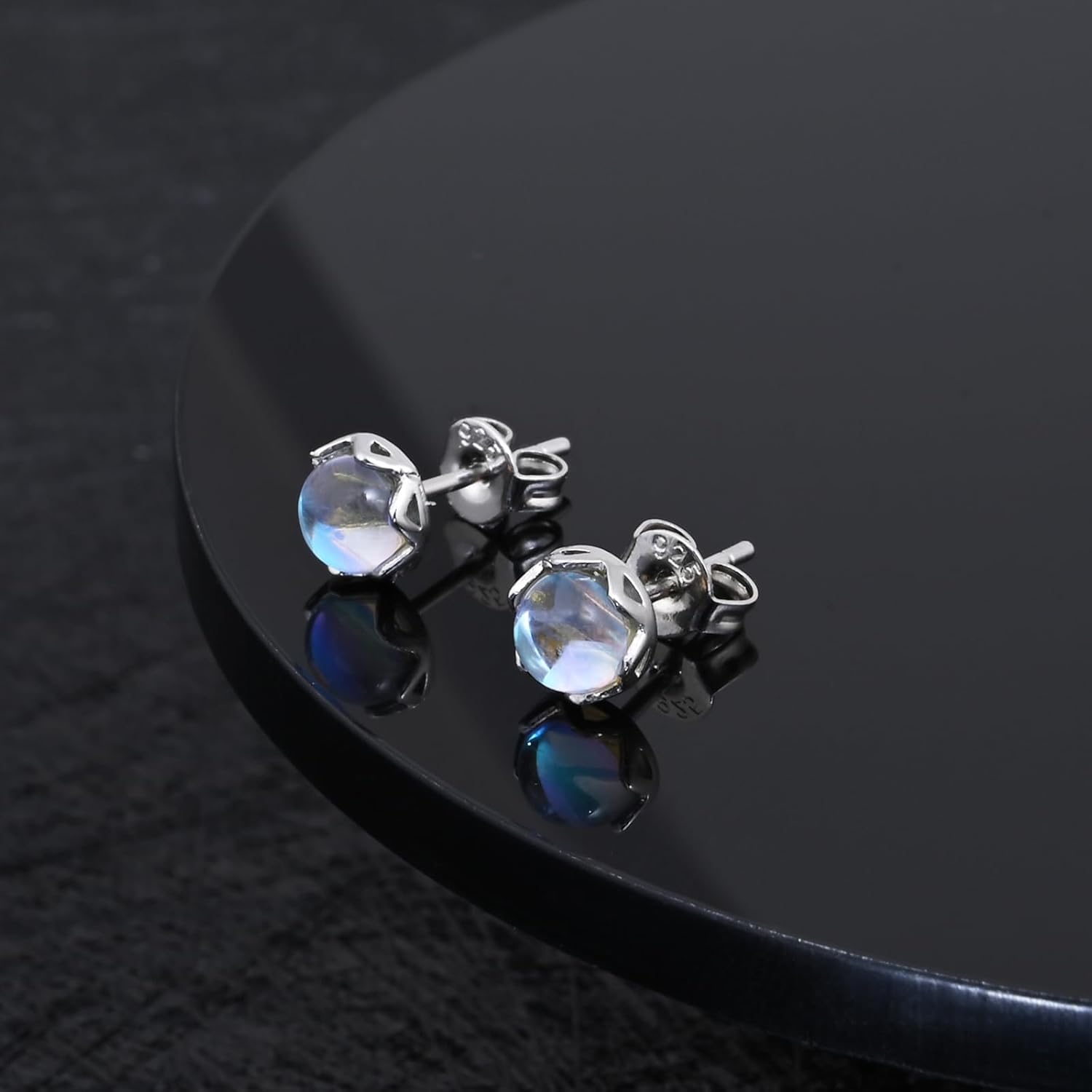 Small 925 Sterling Silver/14K Gold Pltaed Rainbow Moonstone Stud Earrings for Women Tiny Moonstone Birthstone Earrings Gemstone Jewelry for Daily - Image 6