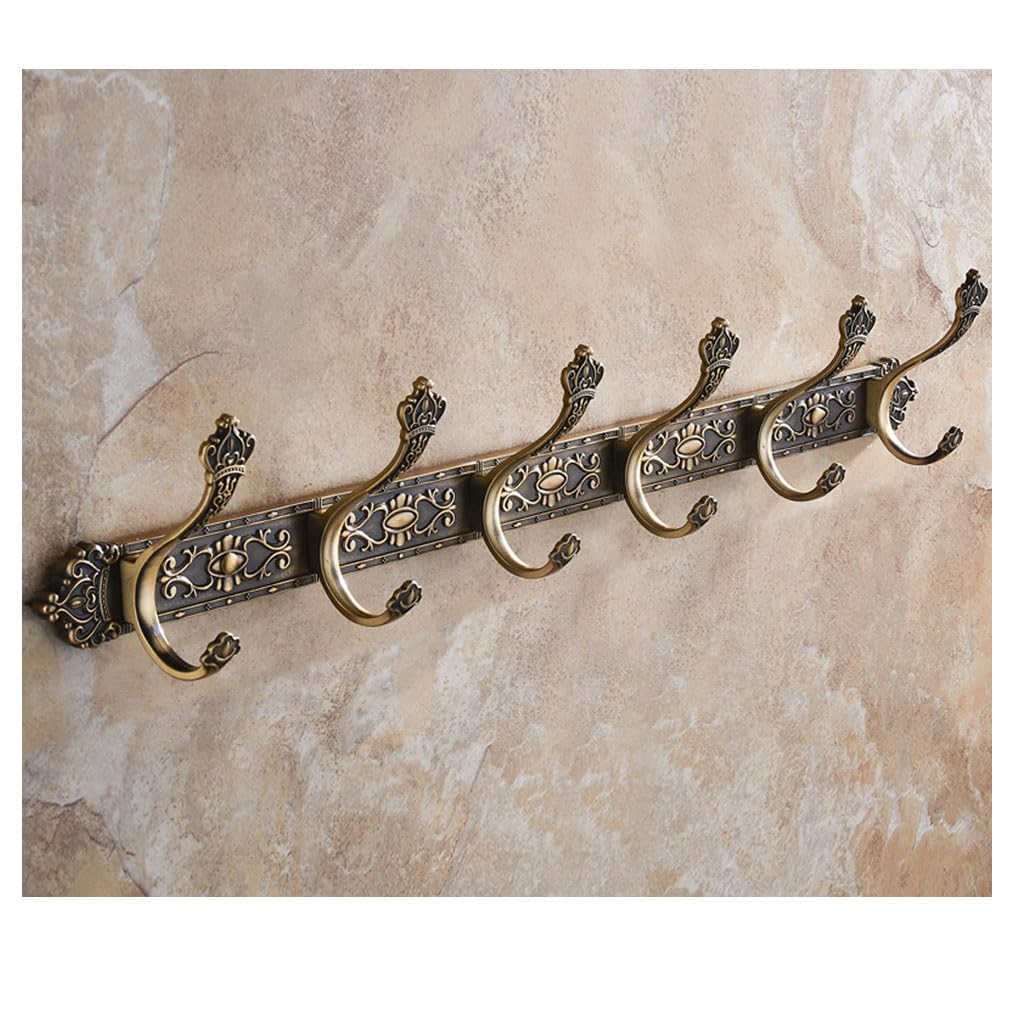 Lmysxaoz Brown Vintage Metal Coat Rack Wall Mount, Aluminum Thickened Hooks Hanging Rail Clothes Towel Racks For Bathroom Entryway Bedroom Behind The Door 6Hook