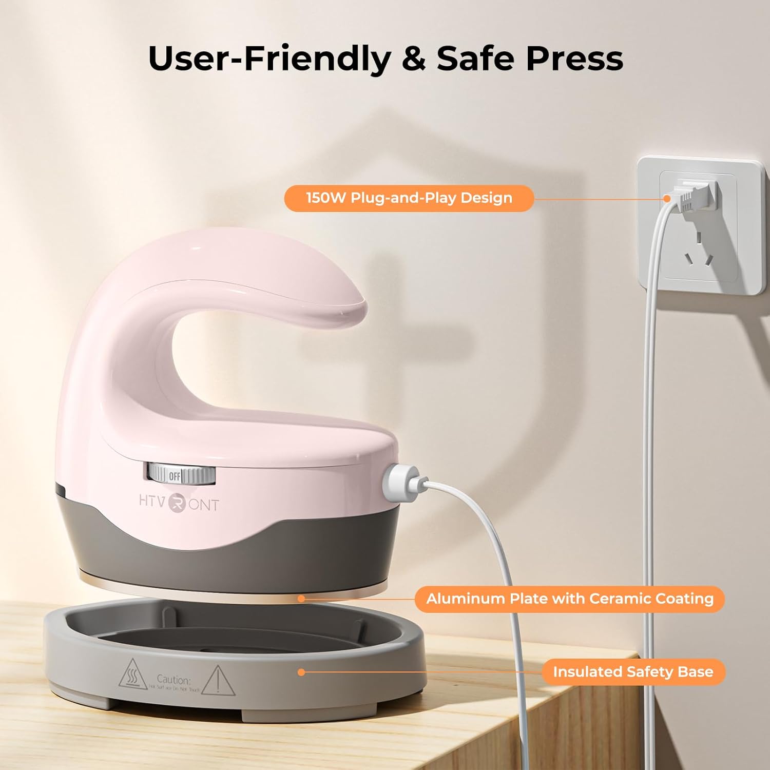 HTVRONT Heat Press H1 Mini Heat Press Machine, Small Heat Press Portable Iron Press Machine for T Shirts, Hats, Heating Transfer Projects (H1 Pink)