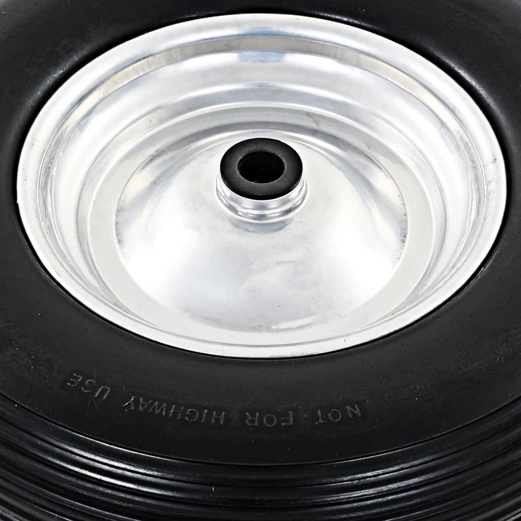 Rueda para carretilla con eje de poliuretano sólido 4.00-8 390 mm, color negro y plateado