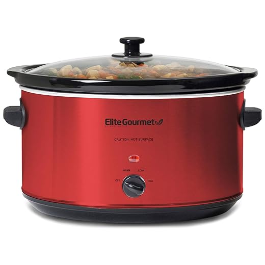 Elite Gourmet MST-900RXT Electric Ceramic XL Jumbo Slow Cooker, Adjustable Temp, Entrees, Sauces, Stews & Dips, Dishwasher Safe Glass Lid & Crock, 8.5 Quart, Metallic Red