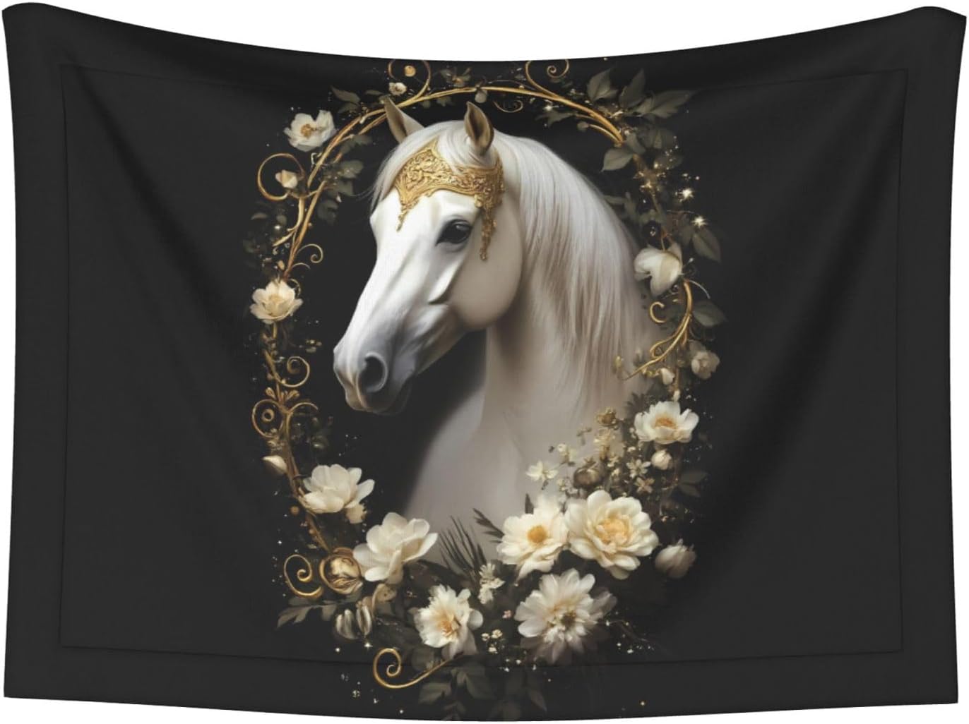 Palatial Gold Pattern Horse Print Soft Plush Pet Blanket, Washable Dog Blanket, Cat Fleece Throw, Puppy Bed Crate Mat & Sofa Couch Protector - Large