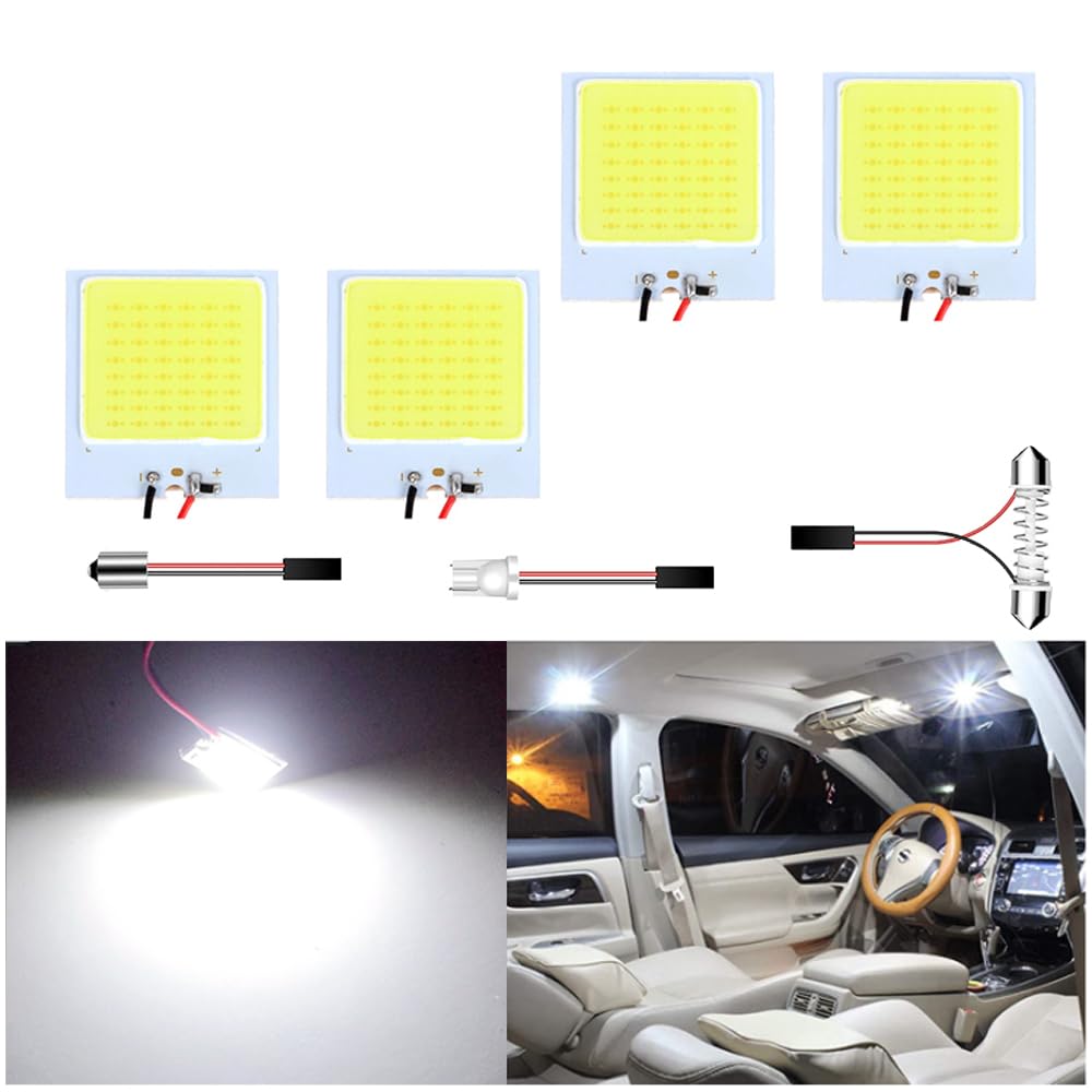 OtpOutopa 18 24 36 COB 48SMD LED White Panel Dome Light Auto Car Interior Reading Door Plate Light Roof Ceiling Wired Lamp With T10 Adapter, BA9S Adapter, Festoon Adapter 12V (4PCS)