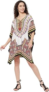 Ukal Women's Print Short Kaftan Dresses, XS-5XL Regular to Plus Size White Price In India