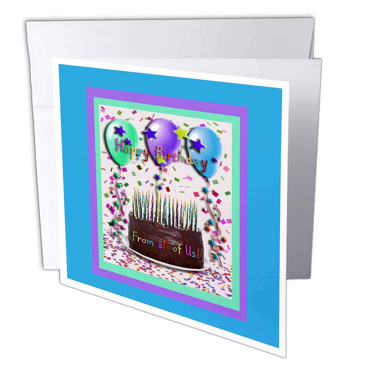 3dRose gc_20215_5 6 x 6-Inch "Happy Birthday from All of Us Chocolate Cake" Greeting Card