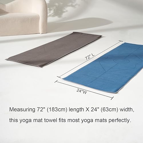 Miniatura 5 de Toalla de esterilla de yoga con líneas de alineación, toalla de pilates antideslizante de 72 x 24 pulgadas con bolsa de transporte, absorbe el sudor