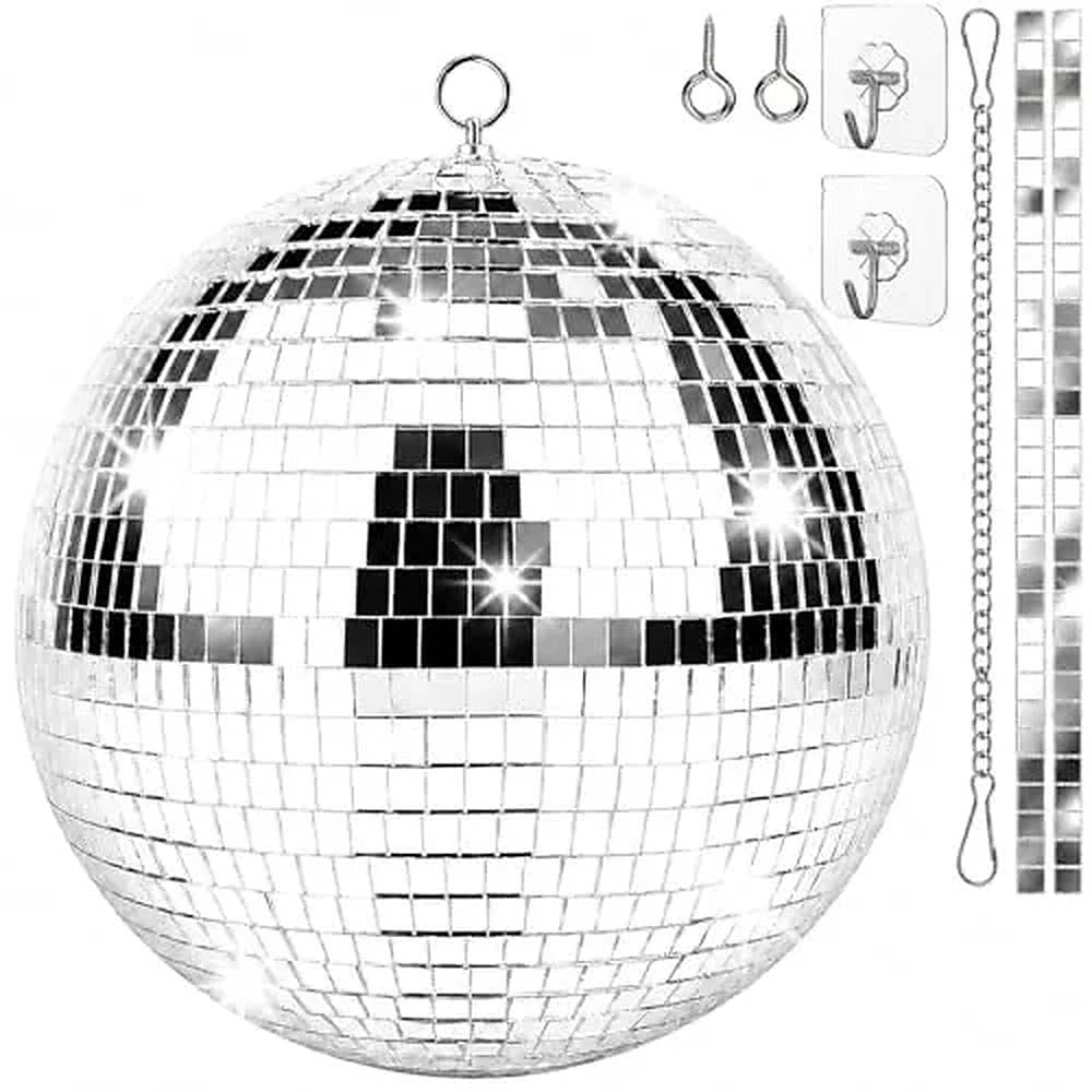 Spiegel-Discokugel 25cm,Discokugeln Zum Aufhängen,Spiegelkugel 25cm mit Selbstklebende Mini Spiegel und Haken Selbstklebend,Spiegelkugeln Disco Kugel,Ideal für Partys Oder DJ-Lichteffekt