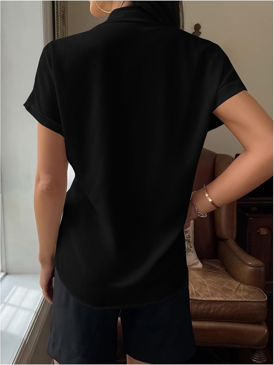 SweatyRocks Women's Dolman Sleeve Button Down Shirts Dressy Casual Business Blouses with Pocket - Image 2