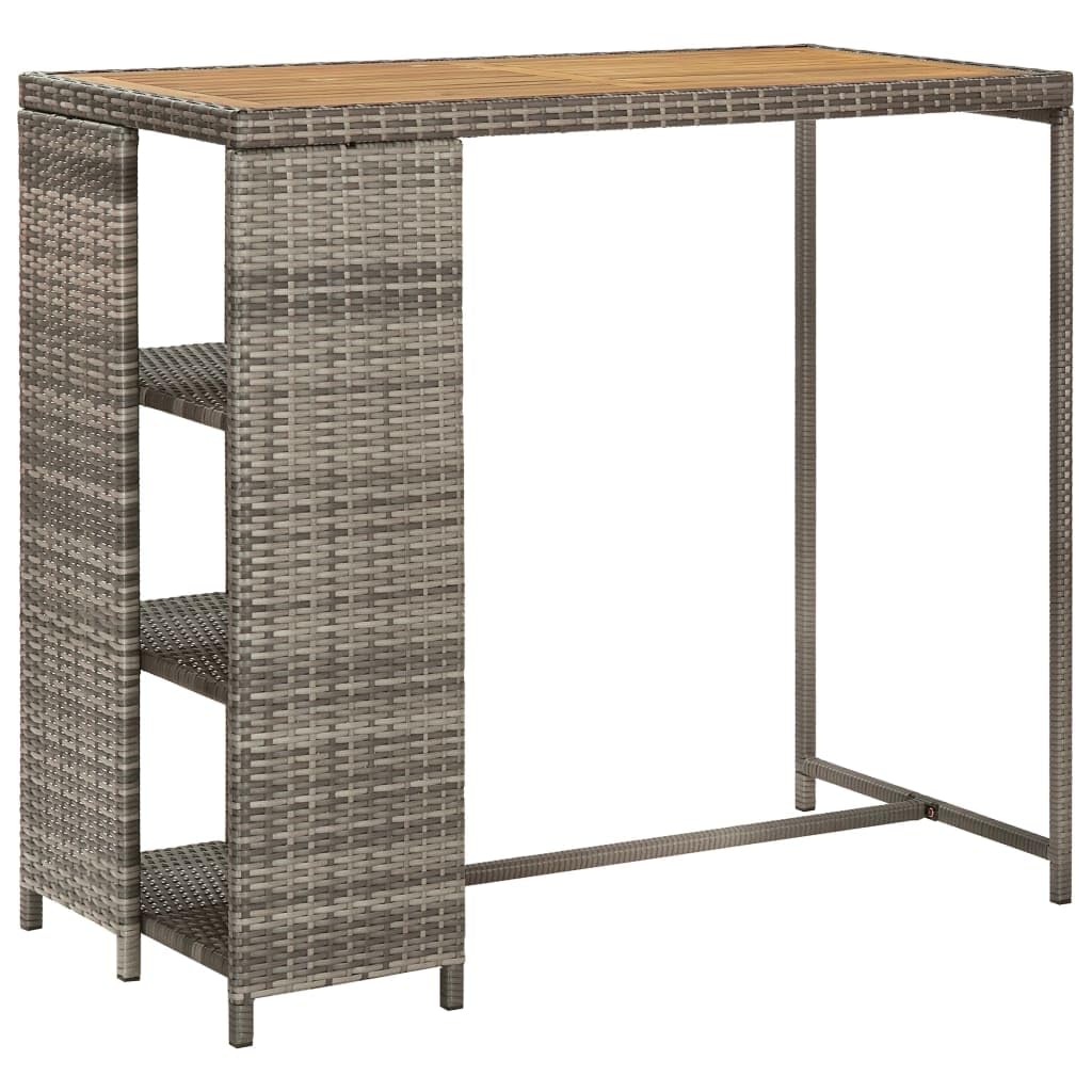 Juego de Bar de jardín de 5 Piezas con Cojines Gris ratán PE Resistente para terraza Patio Exterior con Mesa Madera Acacia y taburetes Acero para Ocio y reunión al Aire Libre