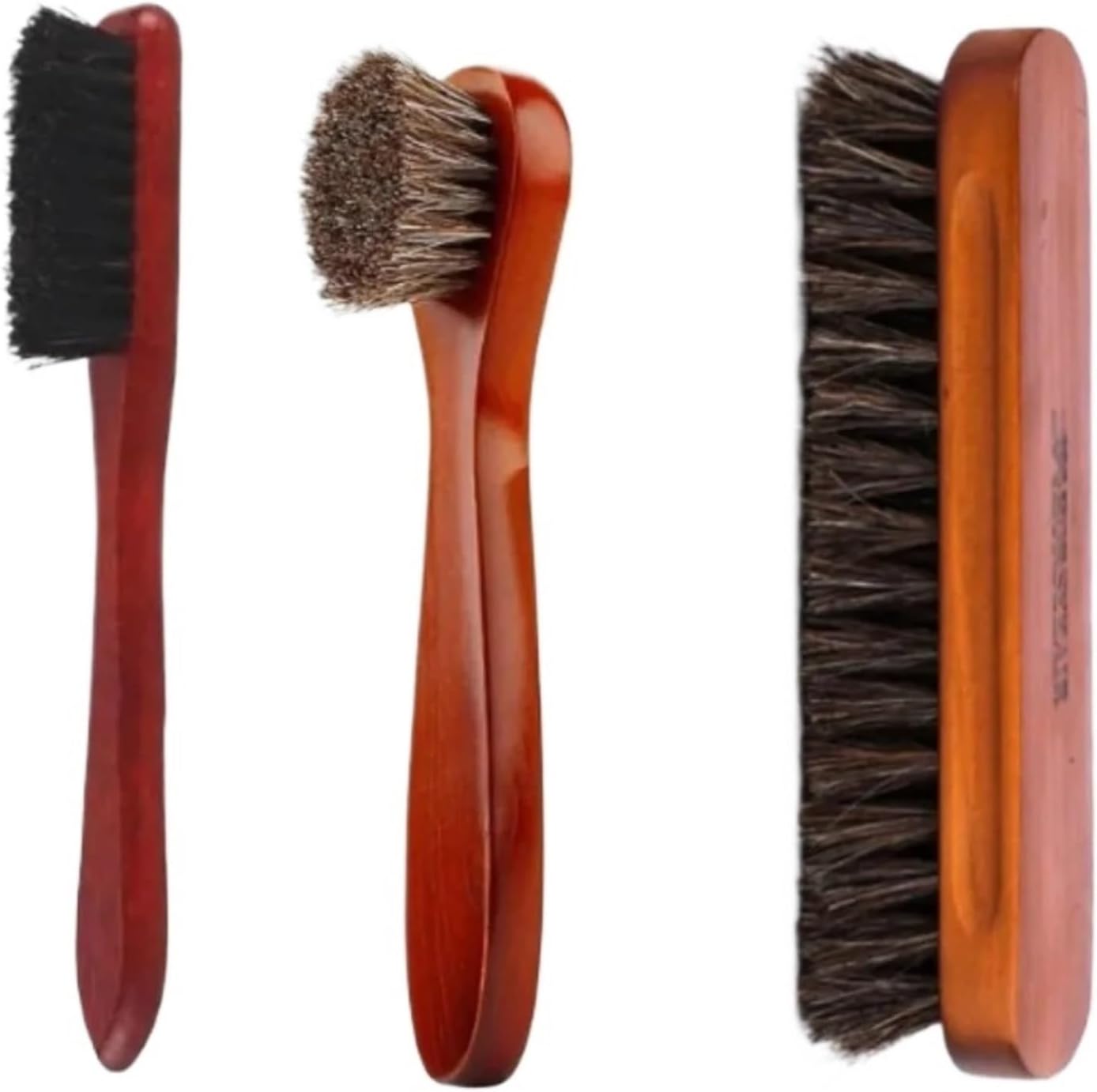 Horsehair Shoe Brush Set for Polishing Leather Boots Suede Shoes & Car Interior Detailing(2PCS)