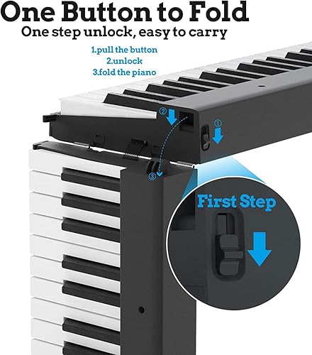 Miniatura 7 de iMeshbean - Piano digital plegable para principiantes, 88 teclas, tamaño completo, teclado semi pesado, piano eléctrico portátil con pedal, bolsa de