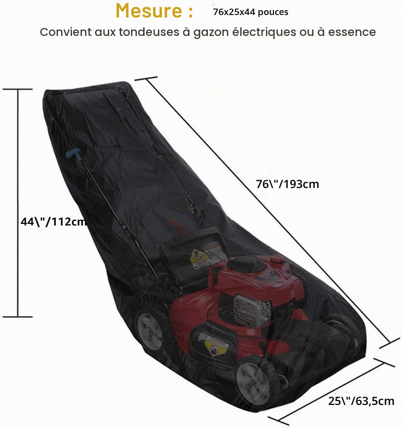 Housse de Tondeuse à Gazon imperméable à l'eau et à la poussière en Polyester 210D avec Cordon de Serrage et Sac de Rangement (193 x 63,5 x 112 cm)