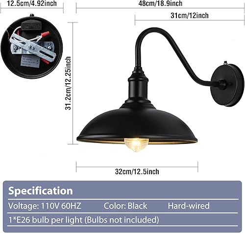 Miniatura 5 de Lámparas de granero para exteriores, 12.5 pulgadas de diámetro, del atardecer al amanecer, iluminación exterior de granja para casa con parte