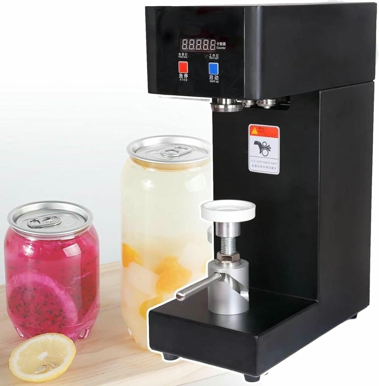 Fhrka Black Automatic Can Sealing Machine, 180W Electric Cup Sealer Machine With Counter, Tin Can Seaming Closing Capping Machine ( 110V)