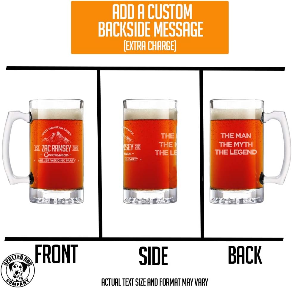 Spotted Dog Company Personalized Etched 25oz Glass Beer Mug, Father's Day, Customized Name, Custom Beer Gifts for Men, Birthday gifts for HIm, Engraved Stein, Ramsey