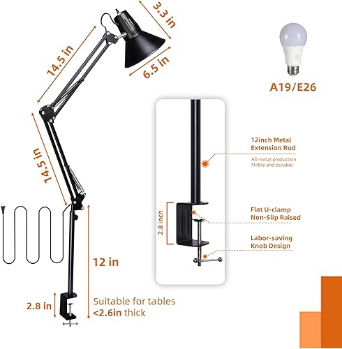 Miniatura 6 de Lámpara de escritorio LED regulable con abrazadera, luces de clip para el cuidado de los ojos para oficina en casa, 3 temperaturas de color