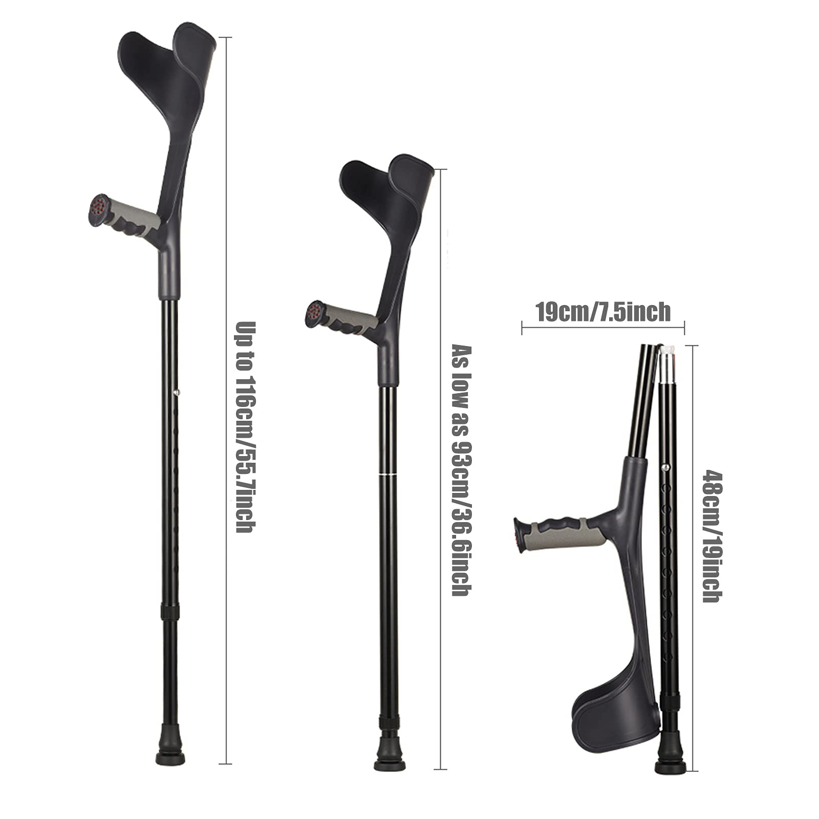 Muletas Adulto Regulables (2 Unidades), Muleta Aluminio Ergonomica, Muletas Plegables Ligeras Negras/Plateadas para Hombres/Mujer