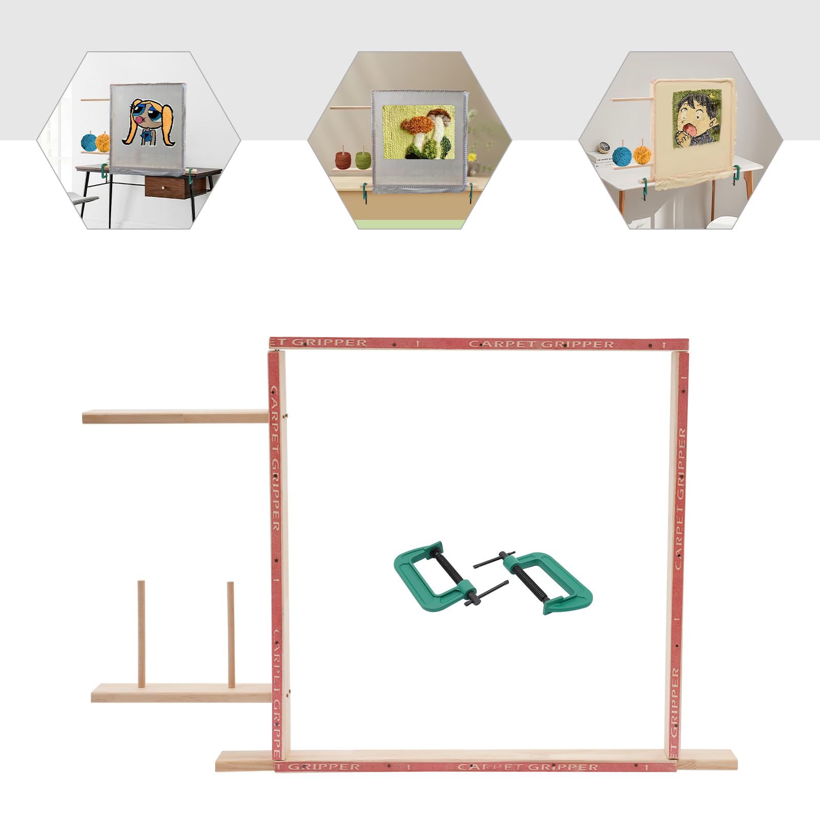 innytund Tufting Frame, 27.6in HolzTeppich Herstellung Rack Kit Teppich Tuft Stand mit 2* G Klemmmmen und 6* L-förmige Eckcodes, DIY Craft Making Rahmen Kit für Tapestry Nähen und Tufting Tuch Stand