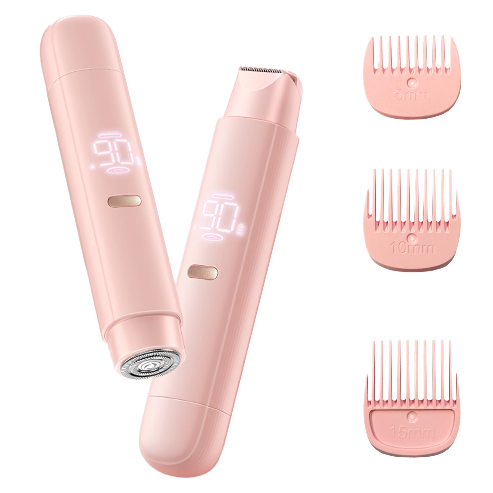 Bikini Trimmer for Women, 2 in 1 Electric Razor for Women Body Underarm Pubic Hair, Rechargeable LED Display Electric Trimmer