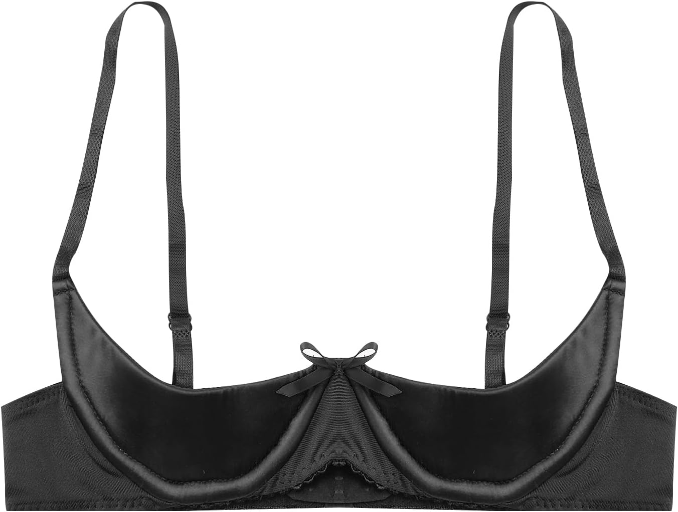 YiZYiF Womens Shiny Metallic Patent Leather Lingerie 1/4 Cups Strappy Underwired Bra Tops Clubwear
