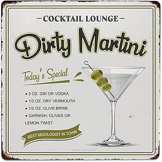 Cocktail Poster Vintage Metal Signs, Dirty Martini Cocktail Recipes Tin Sign Decoration Bar Accessories Hanging Crafts Home Kitchen Pub Man Cave Wall Art Decor 8x8 Inch