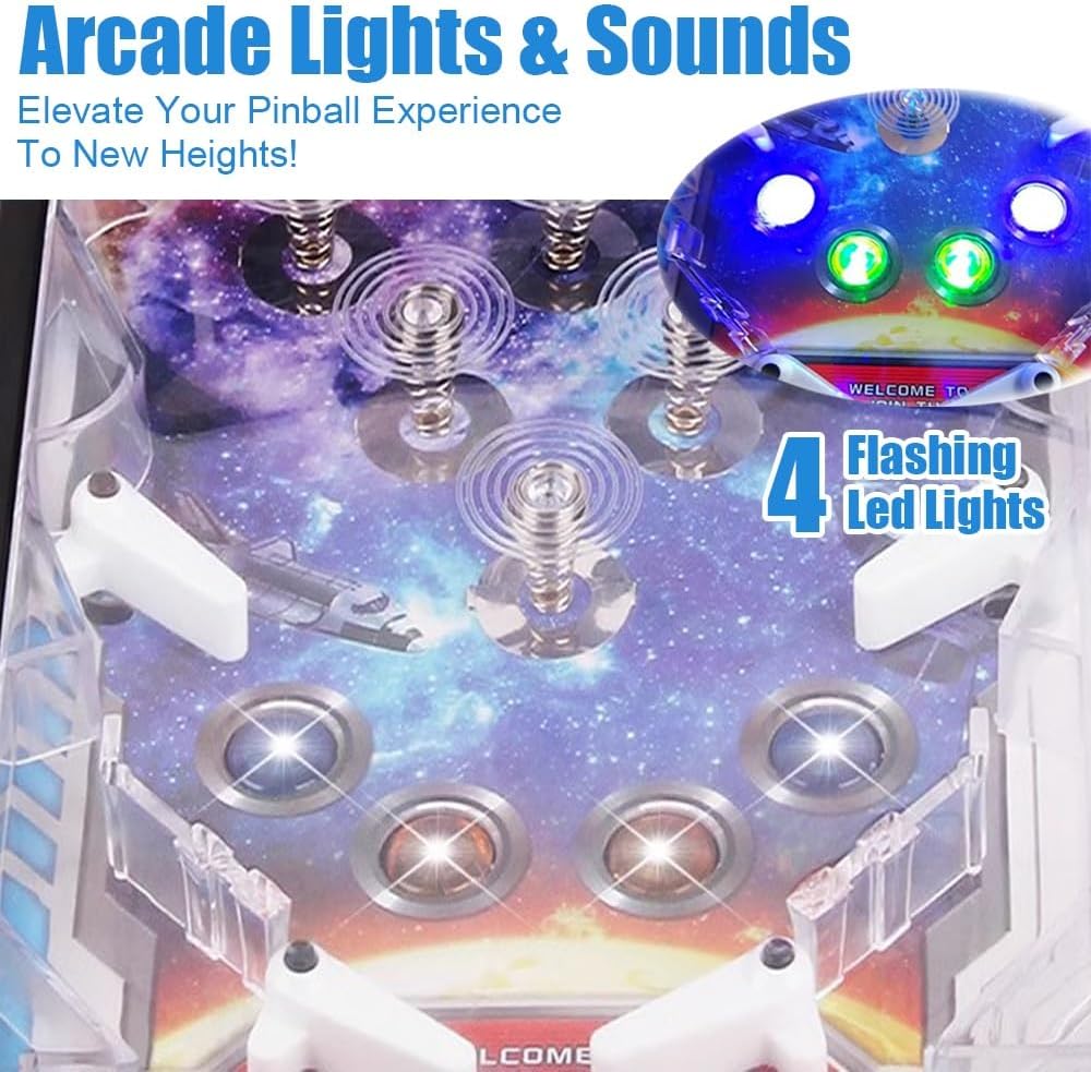 Electronic Tabletop Pinball Game Classic Pinball Toy with Lights Sounds and Scorer Retro Pinballs Machine Desktop Pinballs Game for Family Kids