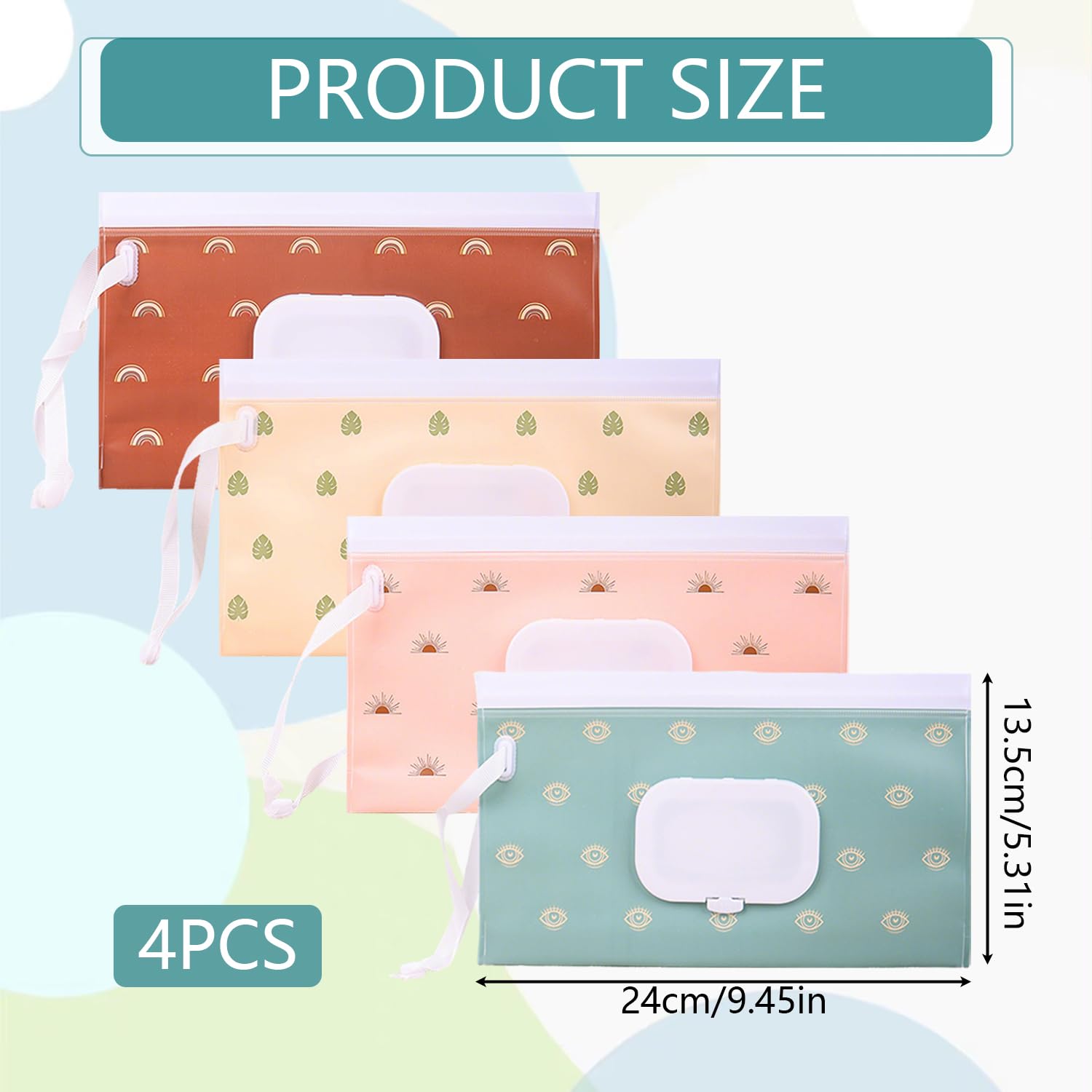 4er-Pack Feuchttücherbeutel, Feuchttücherbehälter, praktisch für Reisen, leichte Feuchttücherbehälter, geeignet für Reisen, Farben: Rosa, Grün, Braun und Beige - 3