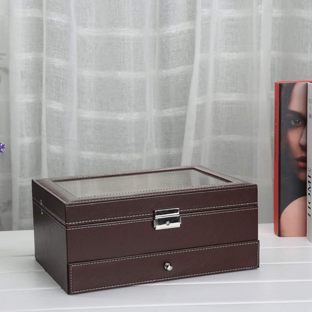Caja de Reloj con Tapa de Cristal, Caja de Almacenamiento para exhibición, Soportes para el Pecho con Gran Profundidad para Relojes más Grandes