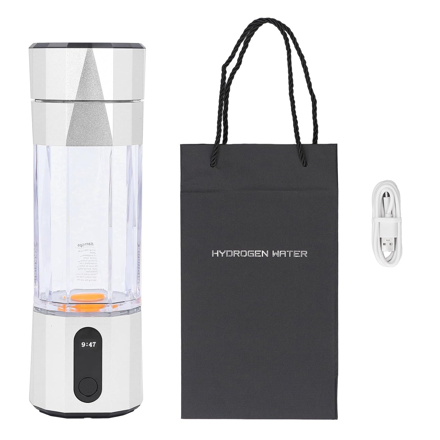 Hydrogen Water Bottle, Portable 208ml Hydrogen Water Generator with PEM PTE Technology for Gym Home Office Daily Use (Silver)