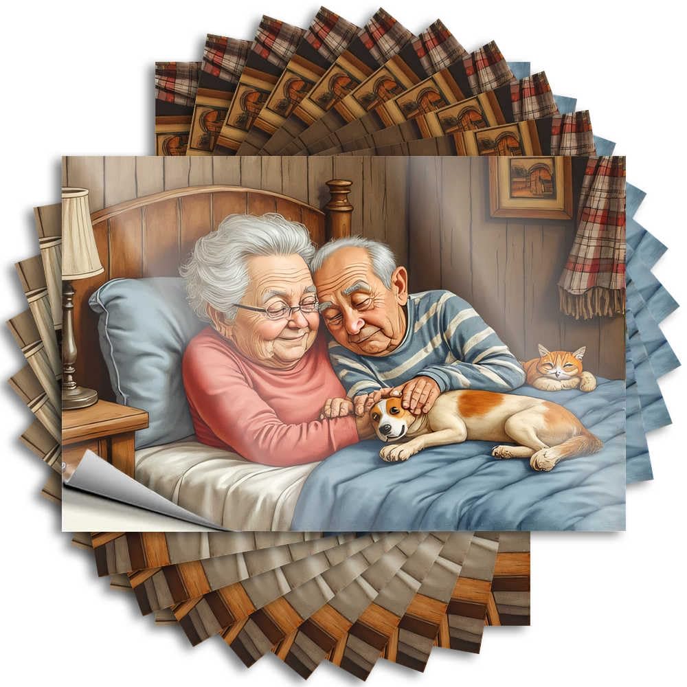 Southern Tattoo Aesthetic Decals, Teens Cute Pattern Design for Comfort Notebook | Laptop Removable Vinyl Senior Couple and Their Pets in Comfort(8X12CM)
