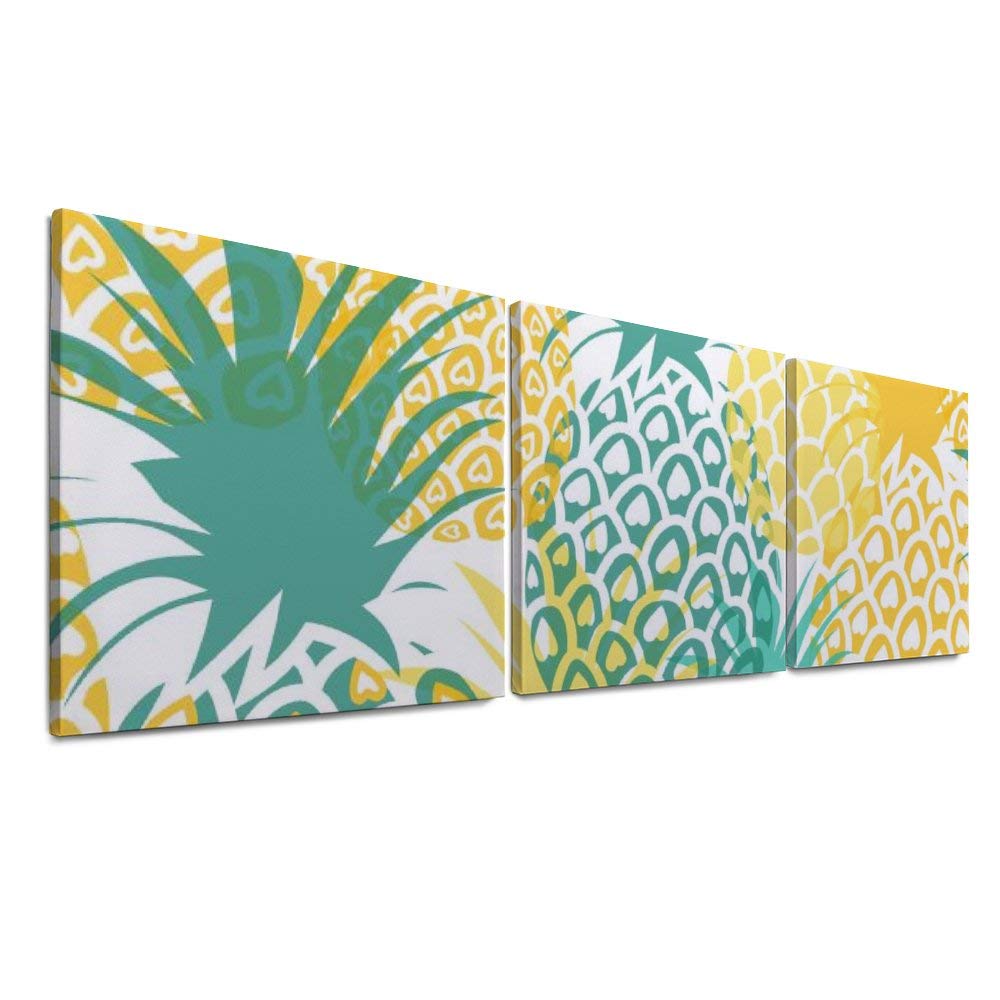 YATELI Giclee for Living Room Modern Bathroom Stretched and Framed Pineapple Pattern Tropical Wall Decor Canvas Prints 3 Panels Men