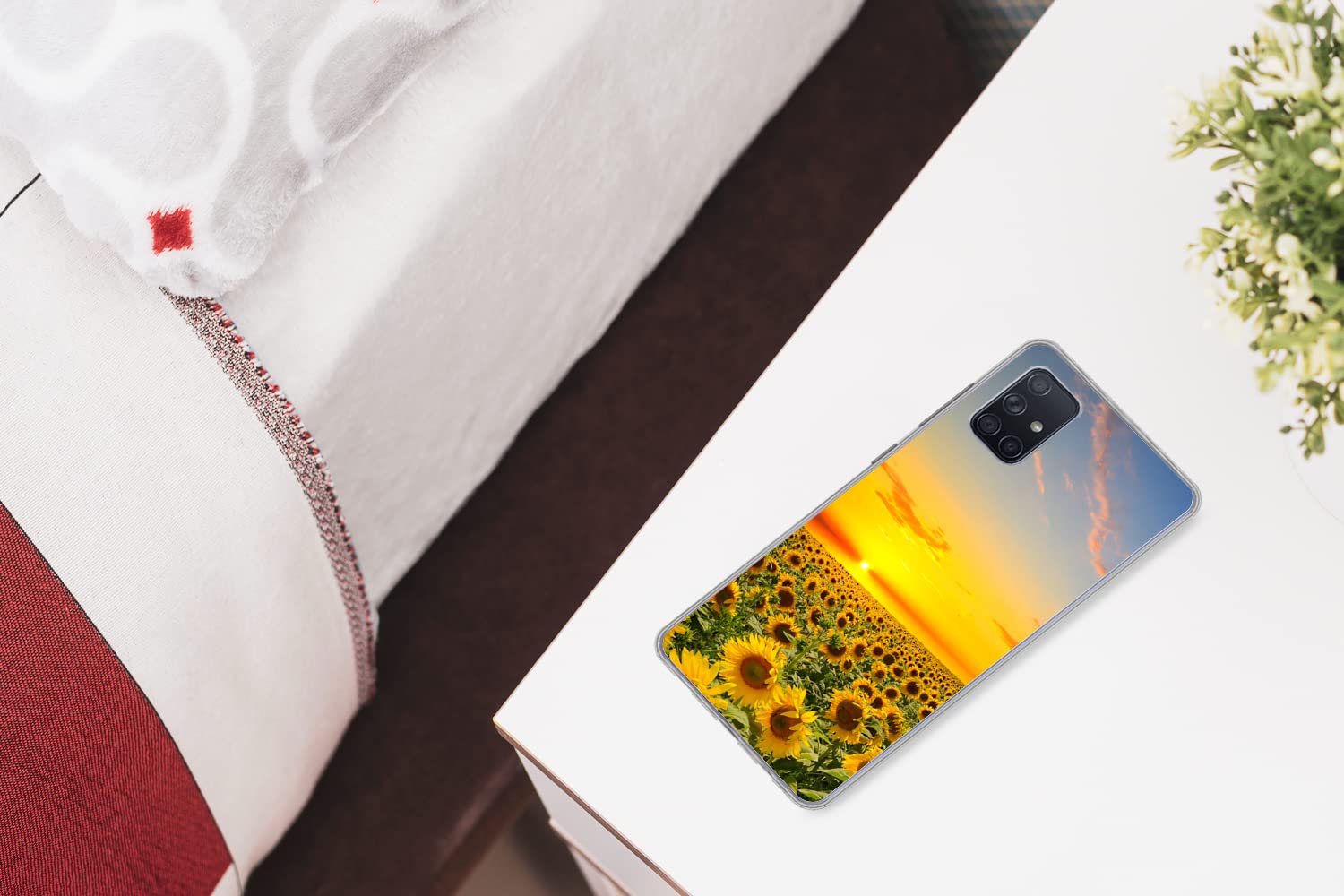 MuchoWow Funda para Samsung Galaxy A51 5G - Flores - Girasol - Atardecer - Noche - Naranja - Funda de Silicona/Funda Blanda para teléfono móvil