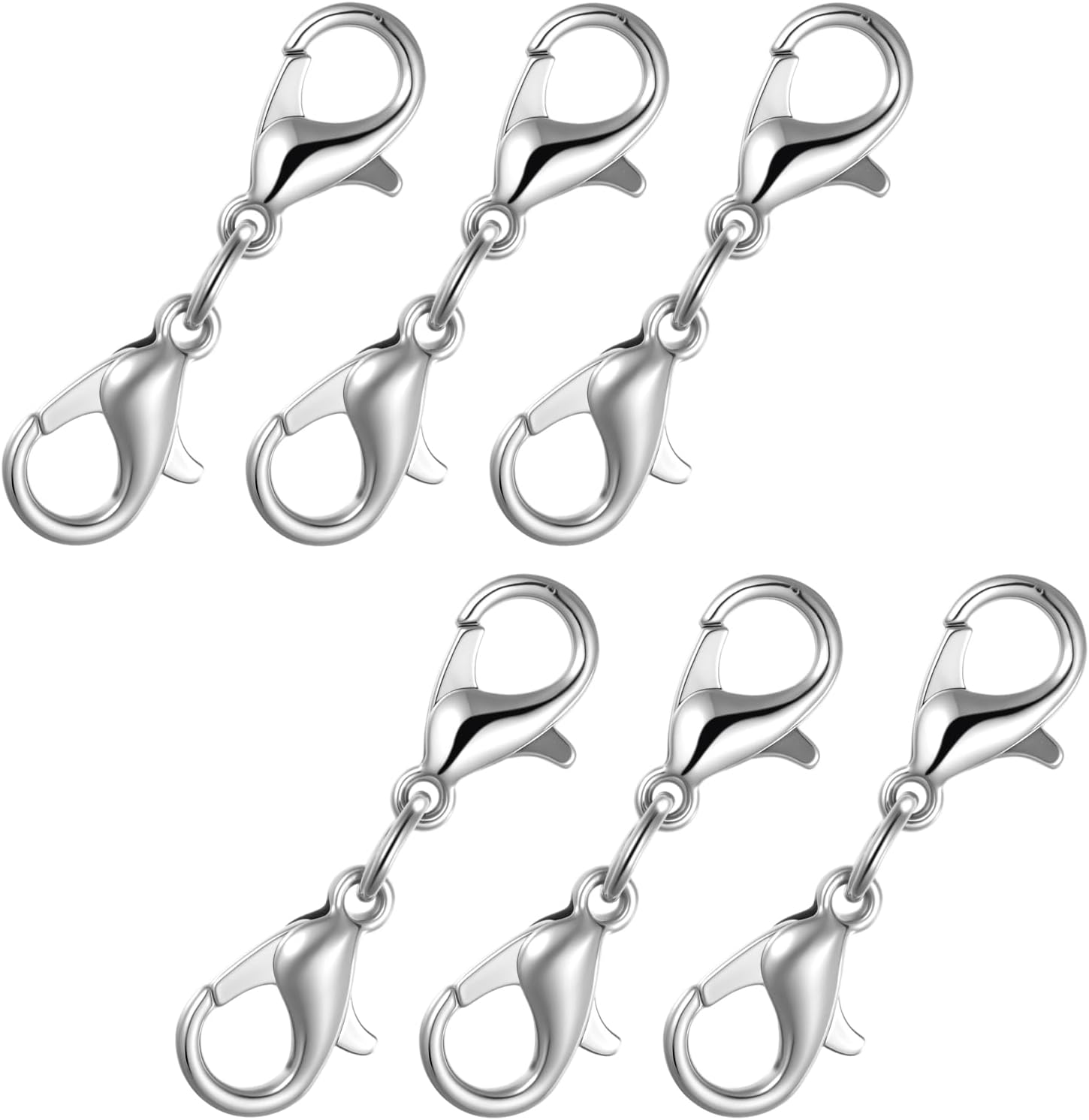 6 Pcs Double Lobster Clasp Extender, Stainless Steel Lobster Claw Clasp, Silver Lobsters Claw Clasps, Double Claws Connector, Double-Opening Jewelry Clasps, for DIY Jewelry Bracelet Necklace Making