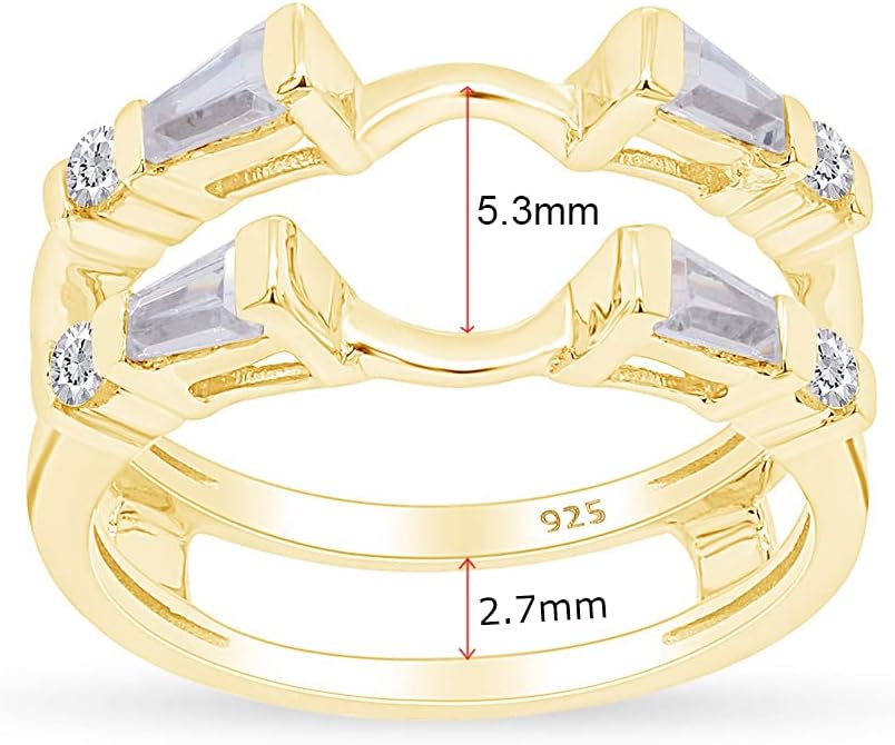 AFFY 3/4 Carat Tapered & Round White Cubic Zirconia Enhancer Guard Ring In 14k Gold Over Sterling Silver (0.75 Cttw), Gift For Her - Image 3