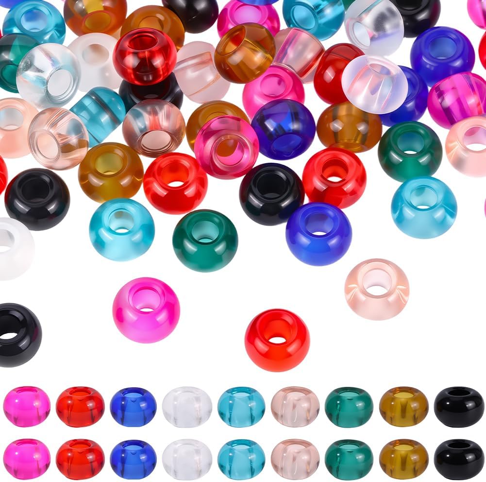 9 Colors 90PCS European Disc Glass Beads with Large Hole Rondelle Abacus Disk Colorful Transparent Charms Loose Spacer Bead Bulk for Jewelry Making Bracelet Necklace Pens DIY Crafts Supply