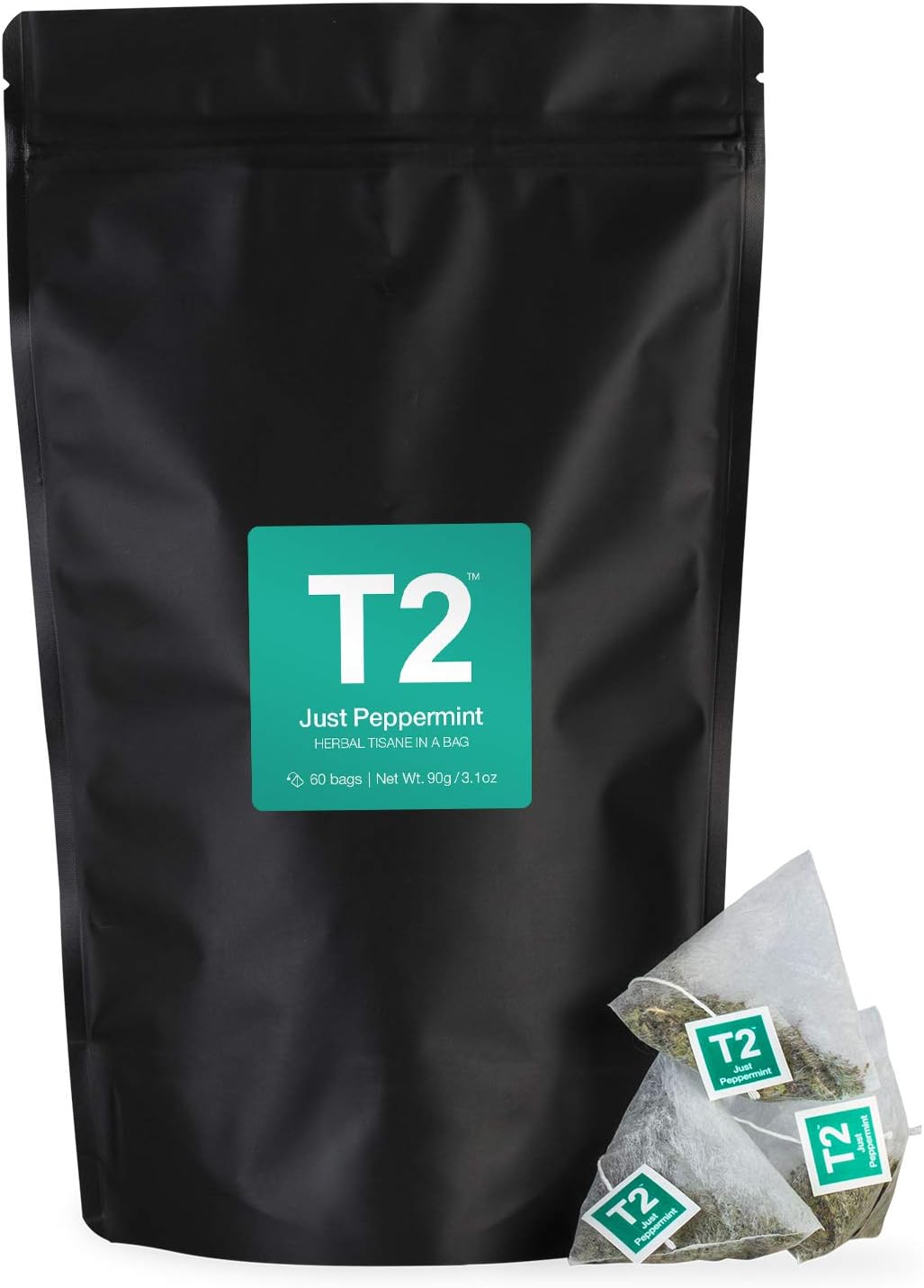 T2 Tea - Just Peppermint Tea, Herbal Teabags in Resealable Foil, 60Count