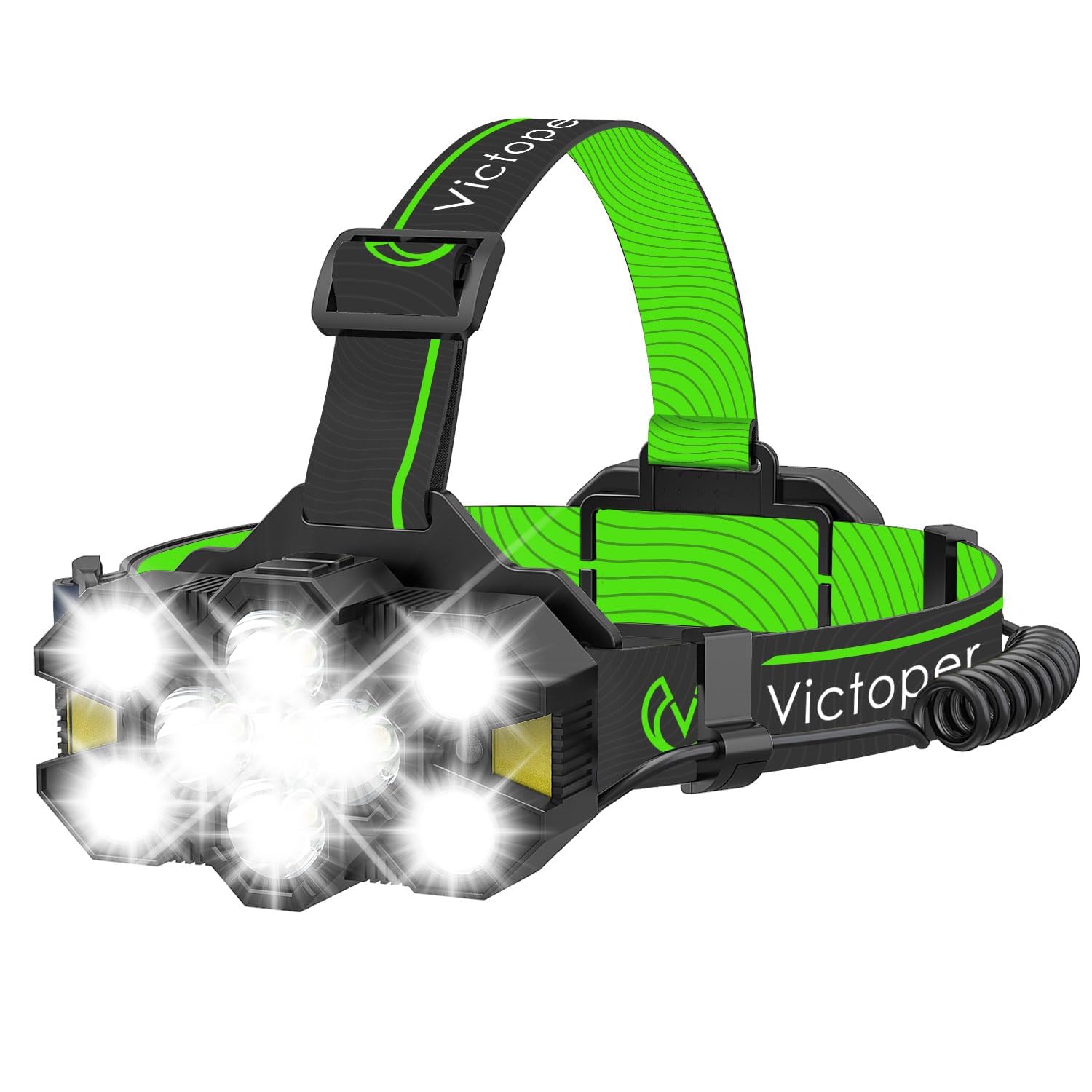 Victoper Green 11 Led Head Torch Rechargeable Head Torch With Upgraded 11 Led, 25,000 Lumen Super Bright Headlamp, 12+12 Modes, Waterproof, Gesture Sensing Hands-Free Light For Camping, Running, Fishing, And Hiking Green