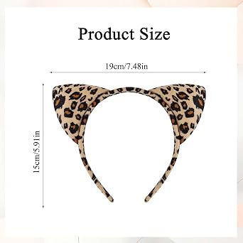 Leopard Print Cat Ears Headband for Women - Soft Furry Animal Ear Hairband, Comfortable Cosplay Accessory for Halloween, Costume Party, Face Washing, Makeup, Cheetah & Tiger Style
