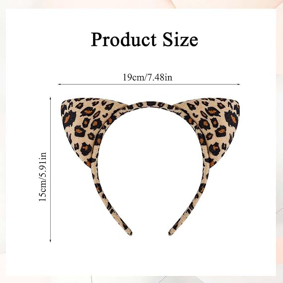 Leopard Print Cat Ears Headband for Women - Soft Furry Animal Ear Hairband, Comfortable Cosplay Accessory for Halloween, Costume Party, Face Washing, Makeup, Cheetah & Tiger Style
