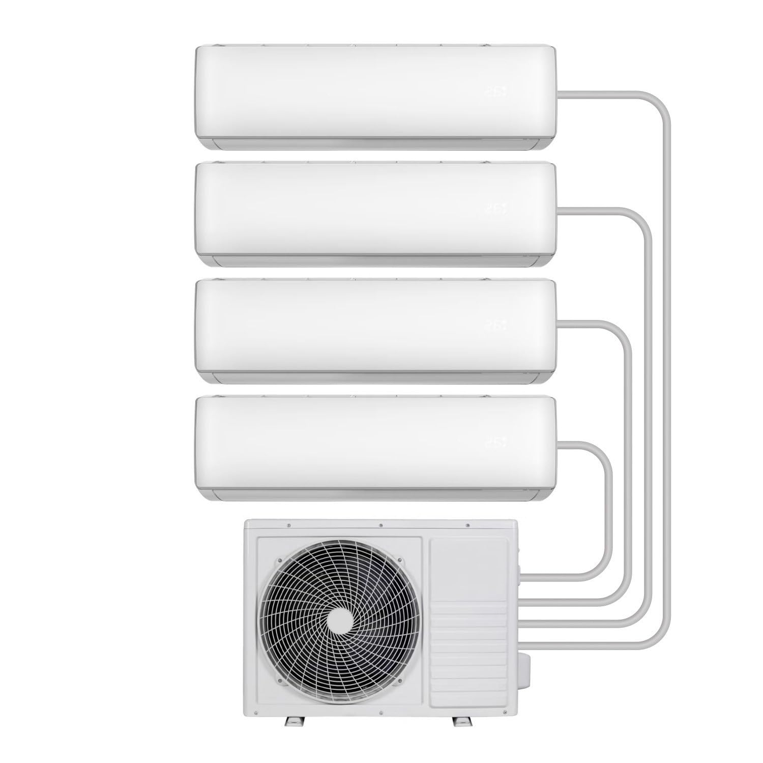 Electriq White Iqool Multi‑Split 4×12,000 Btu Smart Wall Split Heat Pump Ac, 4‑Zone Control, A++/A+ Efficiency, Wi‑Fi/Voice, “I feel”, Sleep Mode – Includes 5 M Pipe & Cable Kit