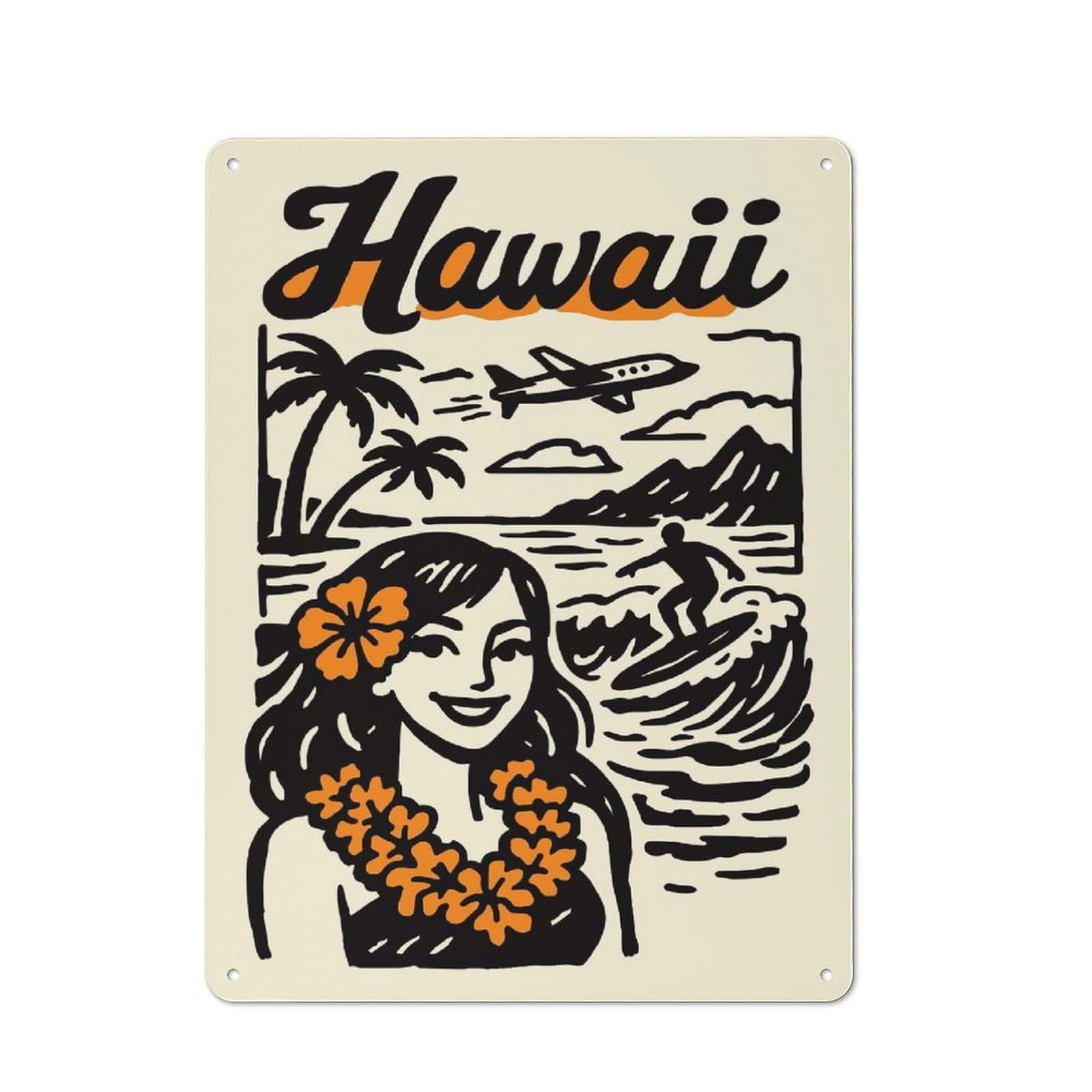 Hawaii Surf Travel Warehouse Style Metal Wall Decor 40x30cm, Metal Wall Sign for Workspace, Cafe, Hallway Or Garage