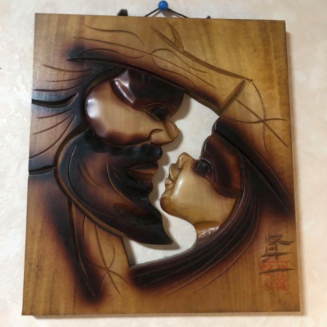 親子の愛 木製彫刻アートパネル
