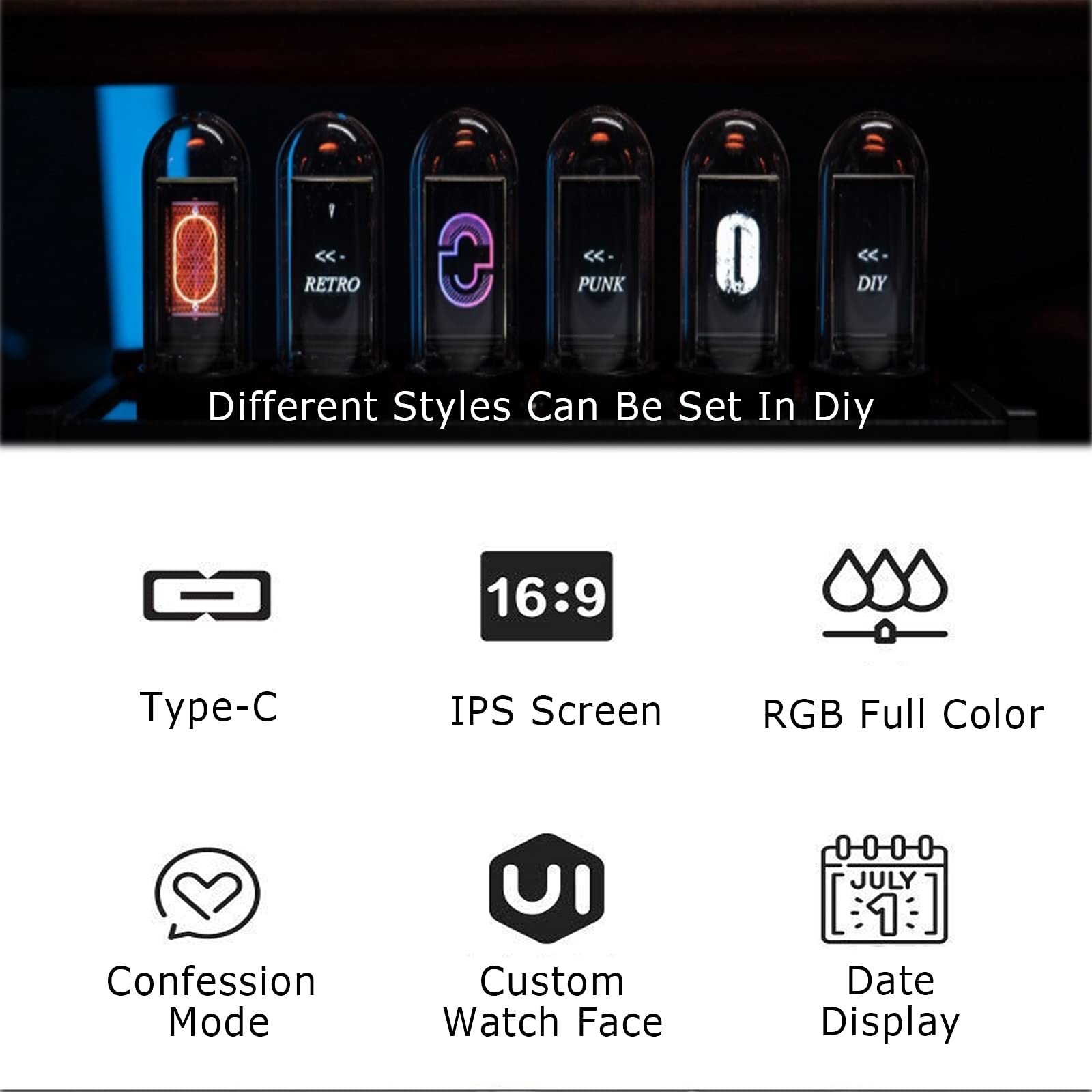 Cadeaux personnalisés, Horloge à Tube numérique, créativité d'horloge à Tube rétro LED, Horloge de Salon à écran RGB IPS à Tube Lumineux, offrez Un Cadeau à Un ami