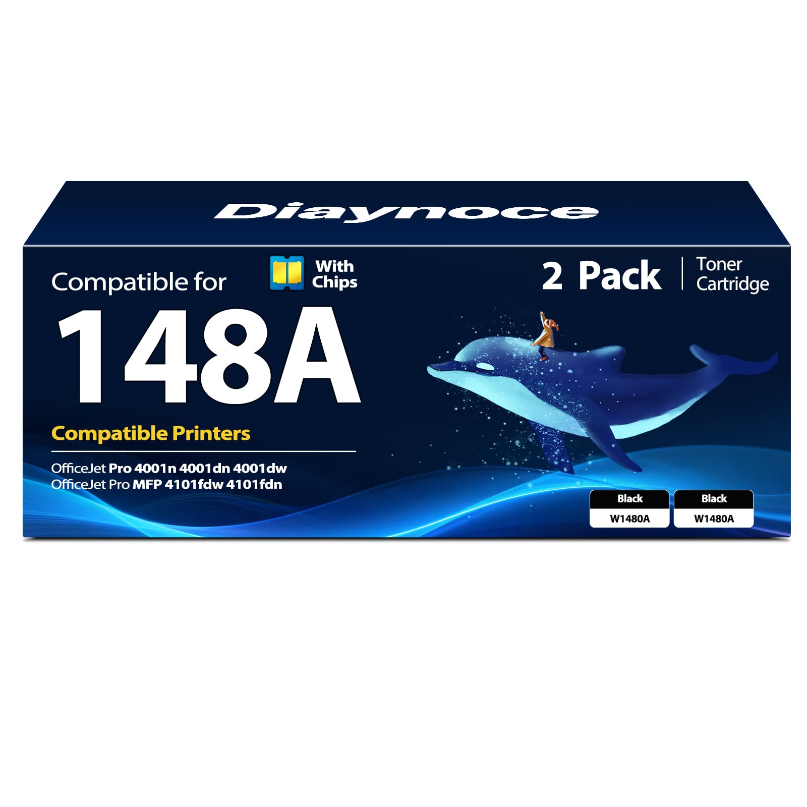 Photo 1 of 148A Black Toner Cartridge (with Chip) Replacement for HP 148A 148X W1480A HP148A HP148X Black Toner Cartridge Compatible for Laser Jet Pro 4001n 4101fdw 4001dn 4001dw 4101fdn 4101dw Printer, 2 Pack