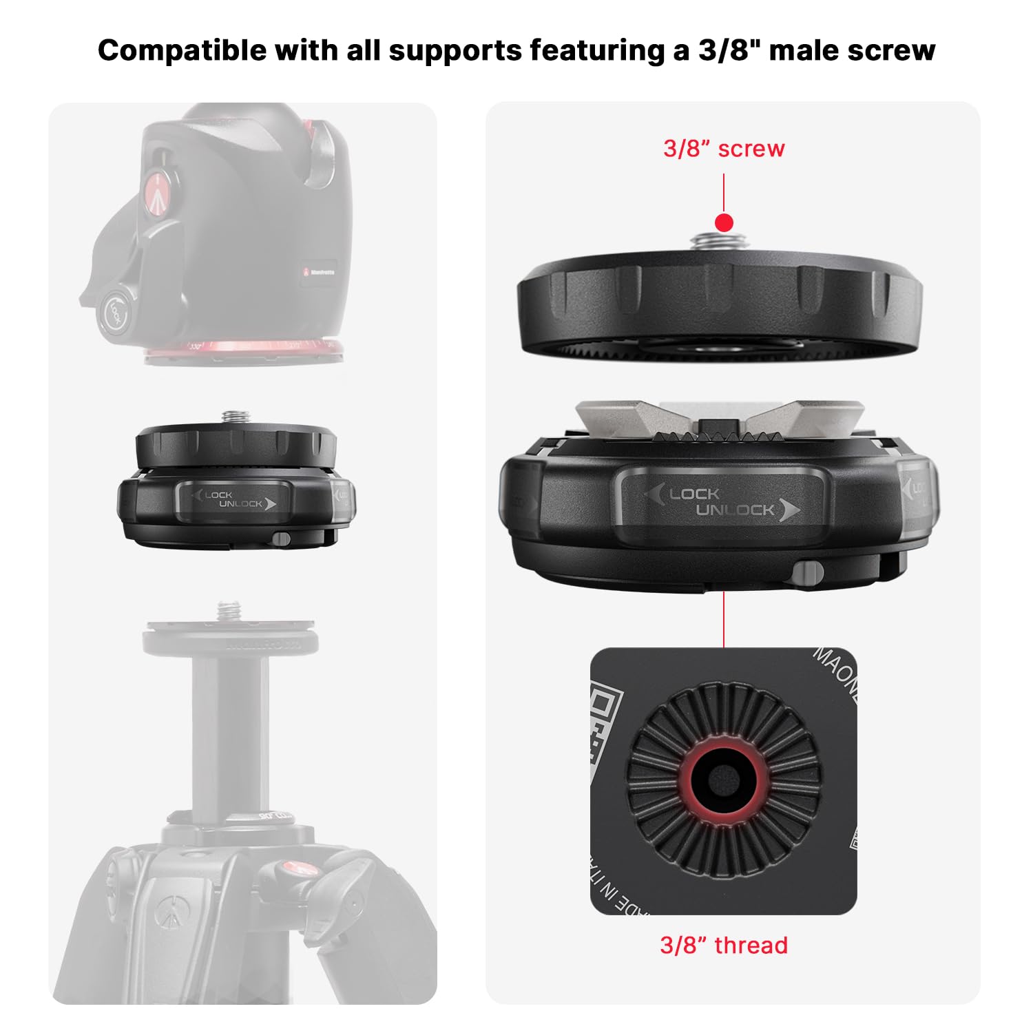 Manfrotto Xchange Quick Release, uniwersalny system statywu/suwaka/akcesoriów, podstawa i płyta, 20 kg, lekkie aluminium, gwinty 3/8" i 1/4", zdjęcie/wideo/oświetlenie