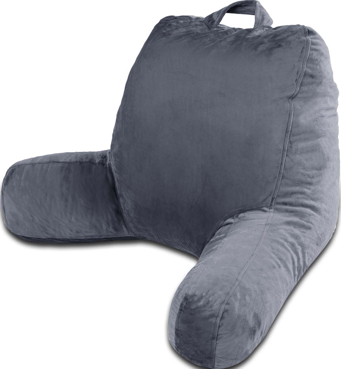 Reading Pillow for Sitting in Bed Adult, Back Pillow with Arms, Pockets, Washable Cover, Reading Pillow with Shredded Memory Foam, Bed Pillow for Lounging, Reading, Gaming, Grey