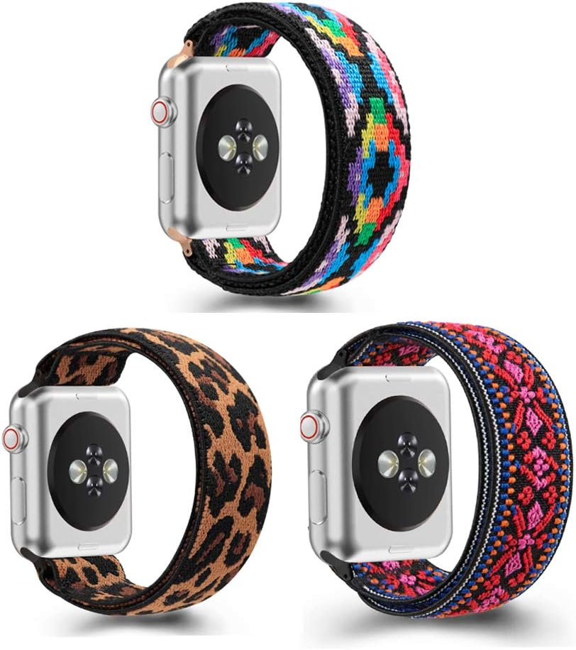(3 Pack) ZEROFORE Stretchy Nylon Loop Bands Compatible with Apple Watch Elastics Band 38mm 40mm 41mm 42mm 44mm 45mm for Women Men Adjustable Straps for iWatch Series 7 6 5 4 3 2 1 SE