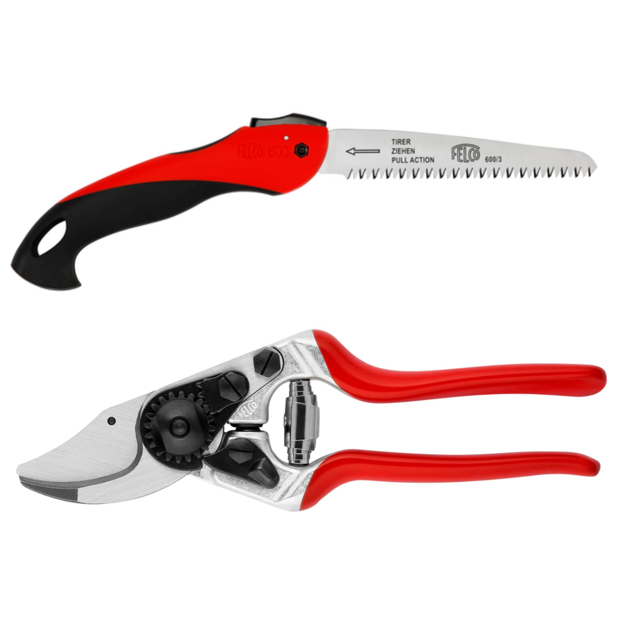 FELCO 14 Kompakte Profi-Gartenschere Bypass 18 mm für kleine Hände mit Klappsäge FELCO 600